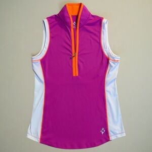 JoFit Pink Colorblock Athletic Tank Small  Zip Front Sleeveless Golf Tennis Top